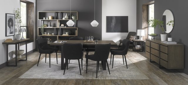 Signature Collection Tivoli Weathered Oak 6-8 Seater Table & 6 Cezanne Dark Grey Faux Leather Chairs - Black Legs