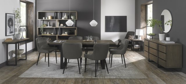 Signature Collection Tivoli Weathered Oak 6-8 Seater Table & 6 Cezanne Grey Velvet Chairs - Black Legs