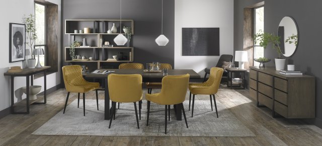 Signature Collection Tivoli Weathered Oak 6-8 Seater Table & 6 Cezanne Mustard Velvet Chairs - Black Legs