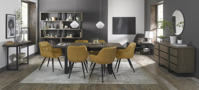 Signature Collection Tivoli Weathered Oak 6-8 Seater Table & 6 Dali Mustard Velvet Chairs