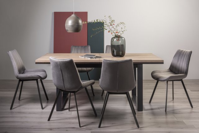 Signature Collection Tivoli Weathered Oak 6-8 Seater Table & 6 Fontana Grey Velvet Chairs