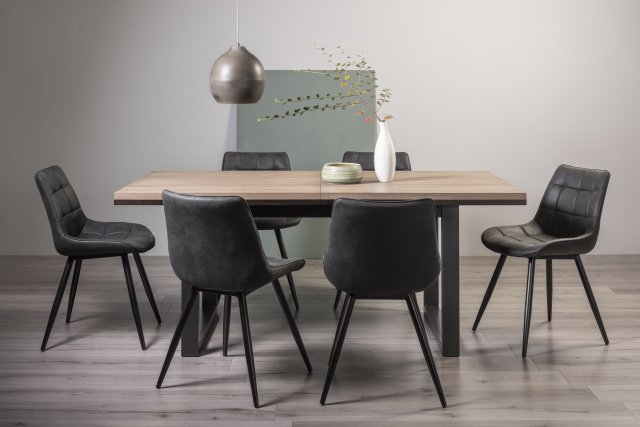 Signature Collection Tivoli Weathered Oak 6-8 Seater Table & 6 Seurat Dark Grey Faux Suede Fabric Chairs