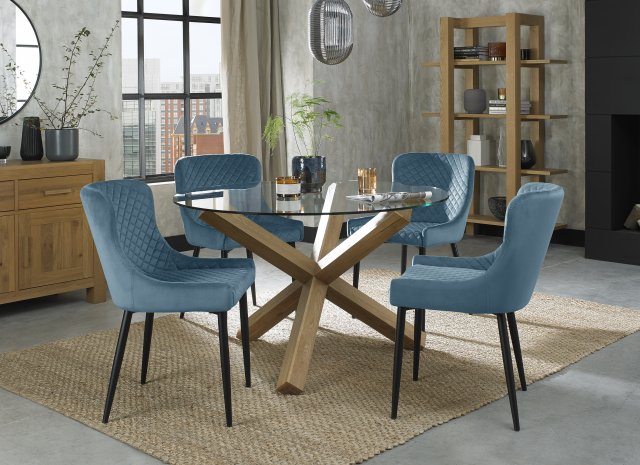 Turin Light Oak Cezanne Round Dining, Crushed Velvet Dining Chairs With Oak Legs