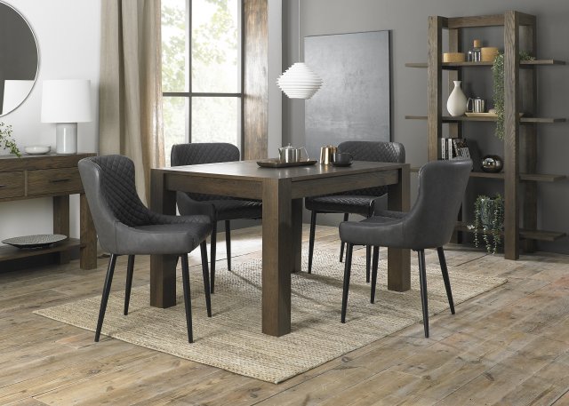 Premier Collection Turin Dark Oak 4-6 Seater Table & 4 Cezanne Dark Grey Faux Leather Chairs - Sand Black Legs