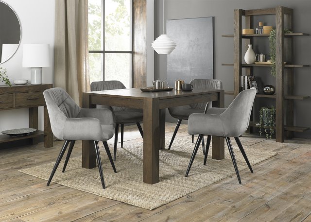 Premier Collection Turin Dark Oak 4-6 Seater Table & 4 Dali Grey Velvet Chairs