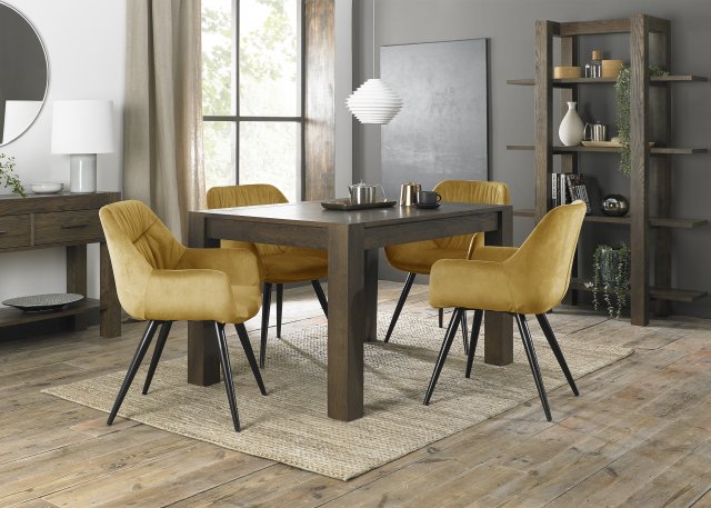 Premier Collection Turin Dark Oak 4-6 Seater Dining Table & 4 Dali Mustard Velvet Fabric Chairs with Sand Black Powder Coated Legs