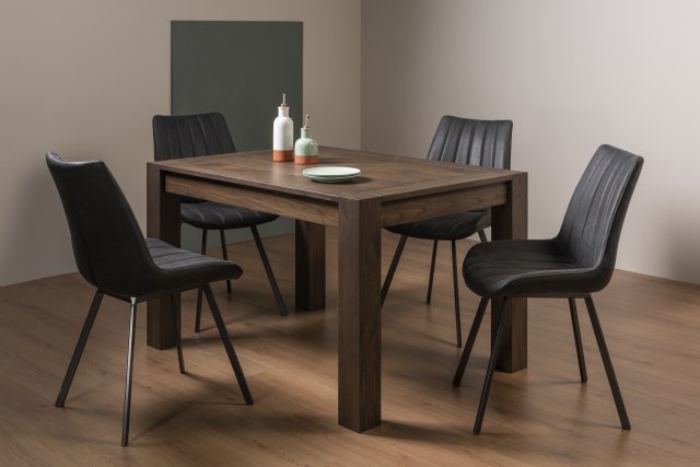 Premier Collection Turin Dark Oak 4-6 Seater Table & 4 Fontana Dark Grey Faux Suede Fabric Chairs