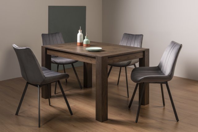 Premier Collection Turin Dark Oak 4-6 Seater Table & 4 Fontana Grey Velvet Chairs