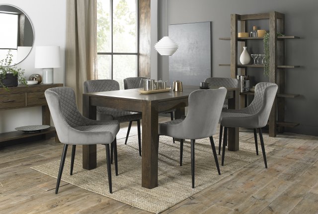 Premier Collection Turin Dark Oak 6-8 Seater Dining Table & 6 Cezanne Grey Velvet Fabric Chairs with Sand Black Powder Coated Legs