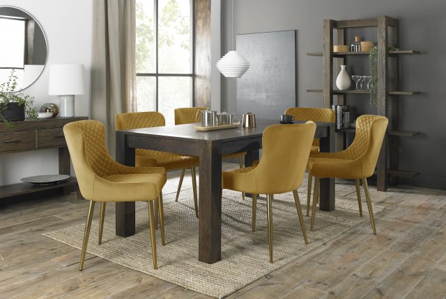 Premier Collection Turin Dark Oak 6-8 Seater Table & 6 Cezanne Mustard Velvet Chairs - Gold Legs