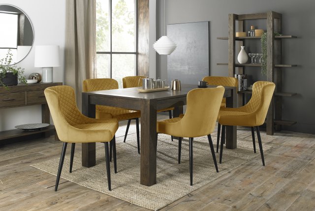 Premier Collection Turin Dark Oak 6-8 Seater Table & 6 Cezanne Mustard Velvet Chairs - Black Legs