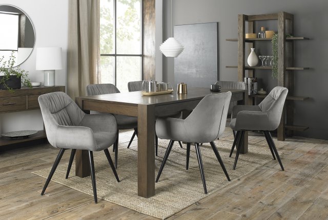 Premier Collection Turin Dark Oak Large 6-8 Seater Table & 6 Dali Grey Velvet Chairs