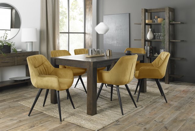 Premier Collection Turin Dark Oak 6-8 Seater Table & 6 Dali Mustard Velvet Chairs