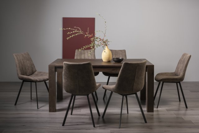 Premier Collection Turin Dark Oak 6-8 Seater Table & 6 Fontana Tan Faux Suede Fabric Chairs