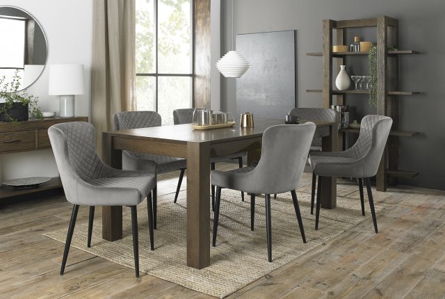 Premier Collection Turin Dark Oak 6-10 Seater Table & 8 Cezanne Grey Velvet Chairs - Black Legs