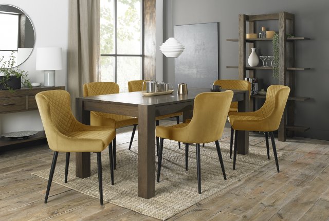 Premier Collection Turin Dark Oak 6-10 Seater Table & 8 Cezanne Mustard Velvet Chairs - Black Legs