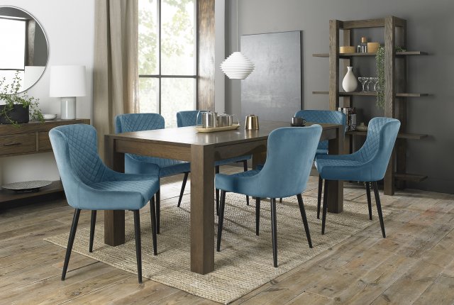 Premier Collection Turin Dark Oak 6-10 Seater Table & 8 Cezanne Petrol Blue Velvet Chairs - Black Legs