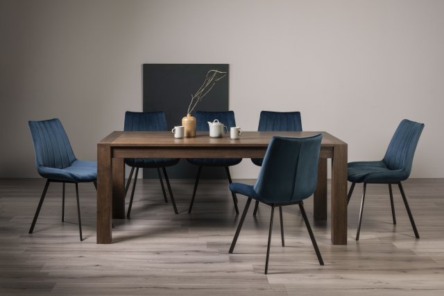 Premier Collection Turin Dark Oak 6-10 Seater Table & 8 Fontana Blue Velvet Chairs