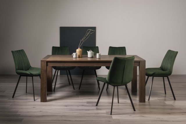 Premier Collection Turin Dark Oak 6-10 Seater Dining Table & 8 Fontana Green Velvet Fabric Chairs with Grey Hand Brushing on Black Powder Coated Legs