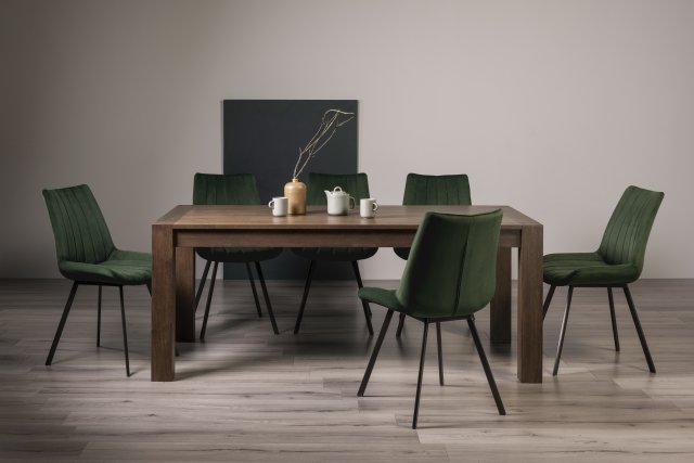 Premier Collection Turin Dark Oak 6-10 Seater Table & 8 Fontana Green Velvet Chairs