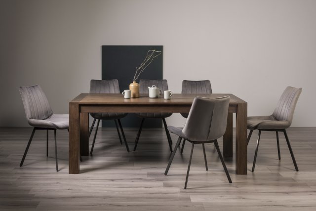 Premier Collection Turin Dark Oak 6-10 Seater Table & 8 Fontana Grey Velvet Chairs