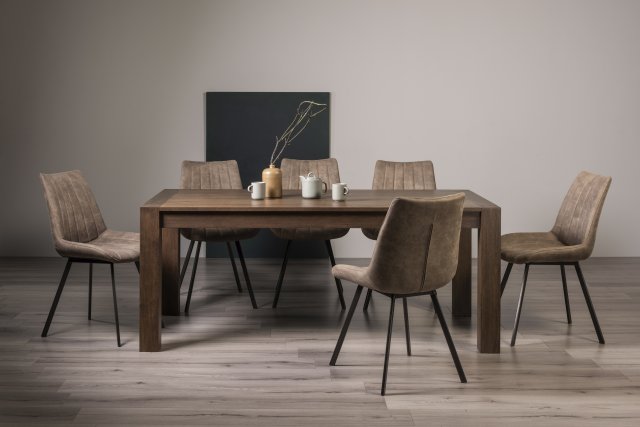 Premier Collection Turin Dark Oak 6-10 Seater Table & 8 Fontana Tan Faux Suede Fabric Chairs