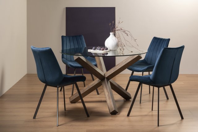 Turin Dark Oak Fontana Round Dining, Round Dining Room Table With Blue Chairs