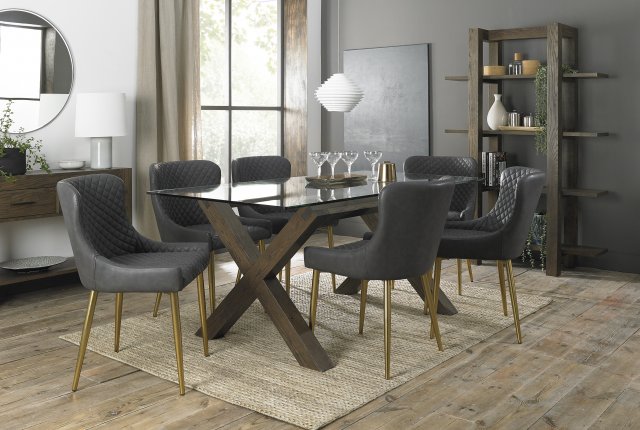 Turin Dark Oak Cezanne Gold Dining, Wood Table And Leather Chairs