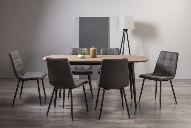 Gallery Collection Vintage Weathered Oak 6 Seater Table & 6 Mondrian Dark Grey Faux Leather Chairs