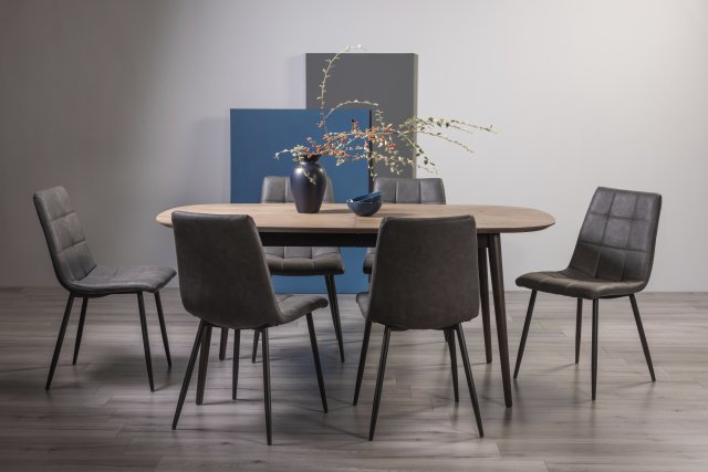 Gallery Collection Vintage Weathered Oak 6-8 Seater Table & 6 Mondrian Dark Grey Faux Leather Chairs