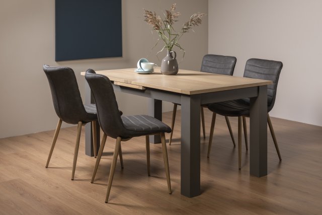 Premier Collection Oakham Scandi Oak 4-6 Seater Table - Dark Grey Legs & 4 Eriksen Dark Grey Faux Leather Chairs