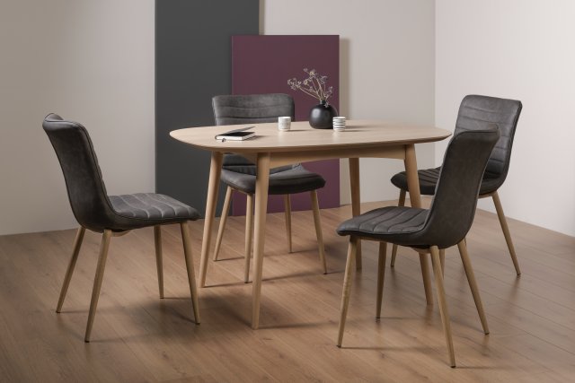 Gallery Collection Dansk Scandi Oak 4 Seater Table & 4 Eriksen Dark Grey Faux Leather Chairs