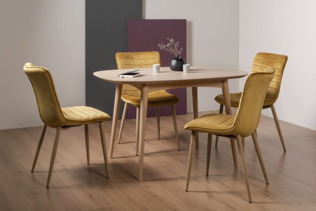 Premier Collection Dansk Scandi Oak 4 Seater Table & 4 Eriksen Mustard Velvet Chairs