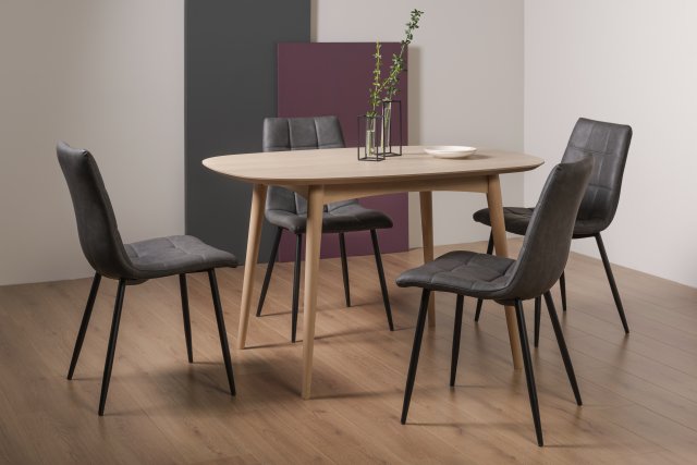 Gallery Collection Dansk Scandi Oak 4 Seater Table & 4 Mondrian Dark Grey Faux Leather Chairs