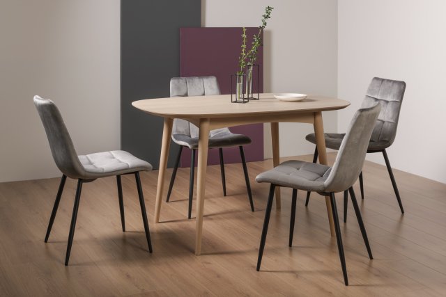 Gallery Collection Dansk Scandi Oak 4 Seater Table & 4 Mondrian Grey Velvet Chairs