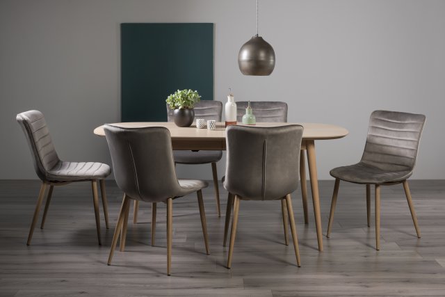 Gallery Collection Dansk Scandi Oak 6-8 Seater Table & 6 Eriksen Grey Velvet Chairs