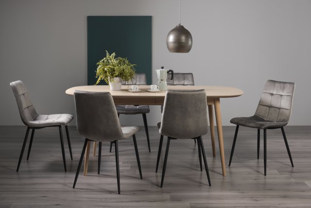 Gallery Collection Dansk Scandi Oak 6-8 Seater Table & 6 Mondrian Grey Velvet Chairs