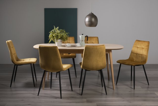 Gallery Collection Dansk Scandi Oak 6-8 Seater Table & 6 Mondrian Mustard Velvet Chairs