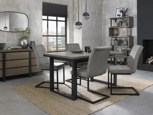 Signature Collection Tivoli Weathered Oak 4-6 Seater Dining Table with Peppercorn Legs & 4 Lewis Grey Velvet Cantilever Chairs with Sand Black Powder Coated Frame