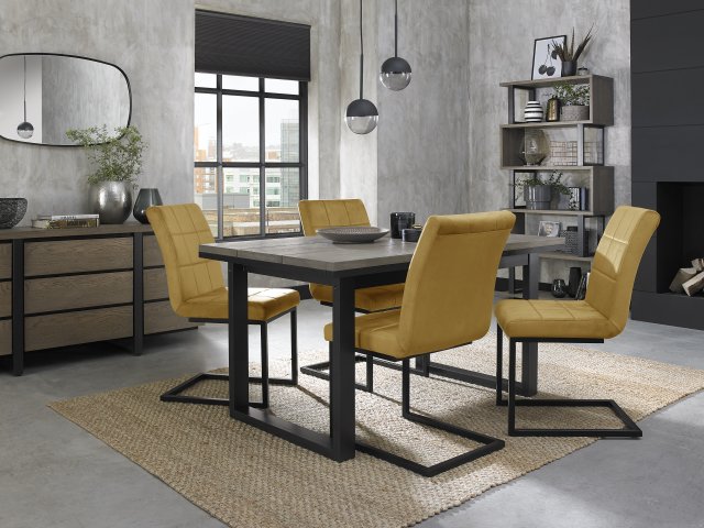 Signature Collection Tivoli Weathered Oak 4-6 Seater Table & 4 Lewis Mustard Velvet Cantilever Chairs