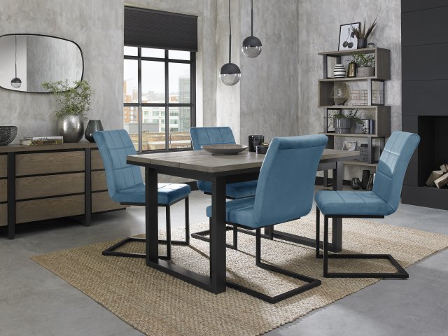 Signature Collection Tivoli Weathered Oak 4-6 Seater Table & 4 Lewis Petrol Blue Cantilever Chairs