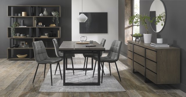 Signature Collection Tivoli Weathered Oak 4-6 Seater Table & 4 Mondrian Grey Velvet Chairs -