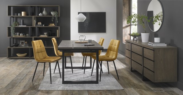 Signature Collection Tivoli Weathered Oak 4-6 Seater Table & 4 Mondrian Mustard Velvet Chairs