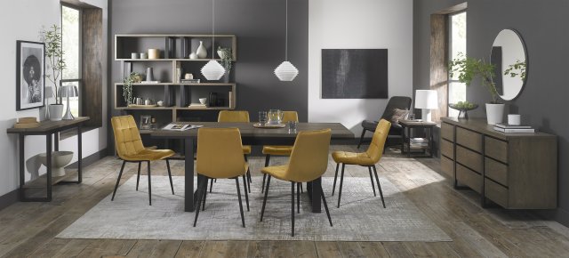 Signature Collection Tivoli Weathered Oak 6-8 Seater Table & 6 Mondrian Mustard Velvet Chairs