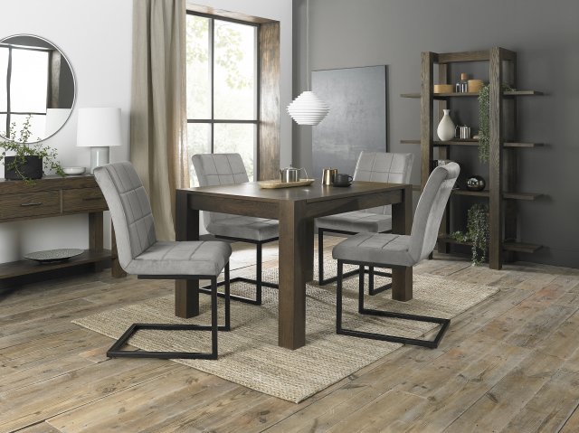 Premier Collection Turin Dark Oak 4-6 Seater Dining Table & 4 Lewis Grey Velvet Cantilever Chairs with Sand Black Powder Coated Frame