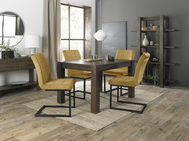 Premier Collection Turin Dark Oak 4-6 Seater Dining Table & 4 Lewis Mustard Velvet Cantilever Chairs with Sand Black Powder Coated Frame