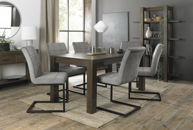 Premier Collection Turin Dark Oak 6-8 Seater Dining Table & 6 Lewis Grey Velvet Cantilever Chairs with Sand Black Powder Coated Frame