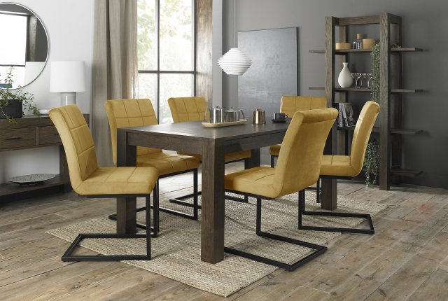 Premier Collection Turin Dark Oak 6-8 Seater Table & 6 Lewis Mustard Velvet Cantilever Chairs