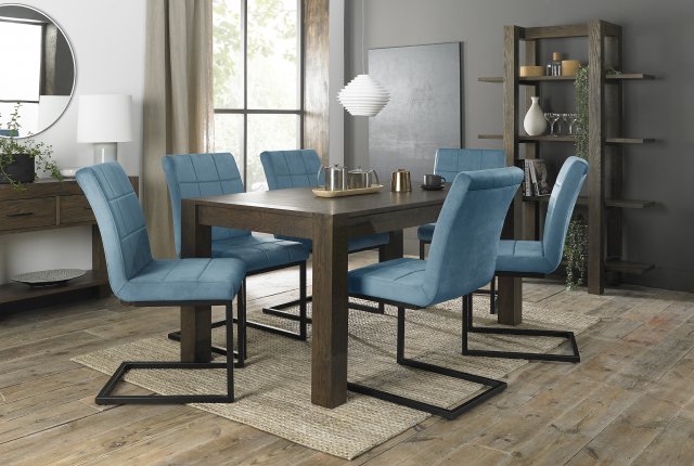 Premier Collection Turin Dark Oak 6-8 Seater Dining Table & 6 Lewis Petrol Blue Cantilever Chairs with Sand Black Powder Coated Frame