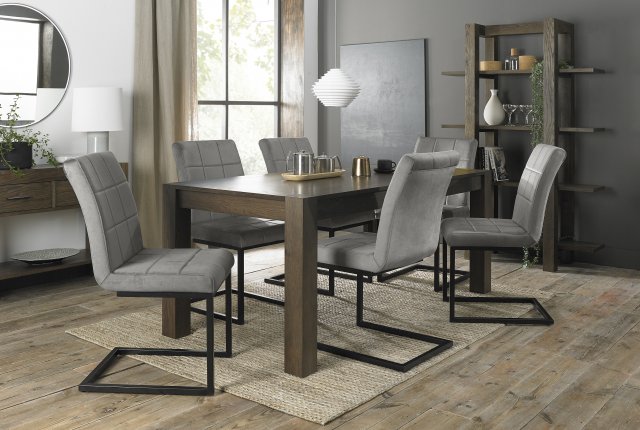 Premier Collection Turin Dark Oak 6-10 Seater Dining Table & 6 Lewis Grey Velvet Cantilever Chairs with Sand Black Powder Coated Frame